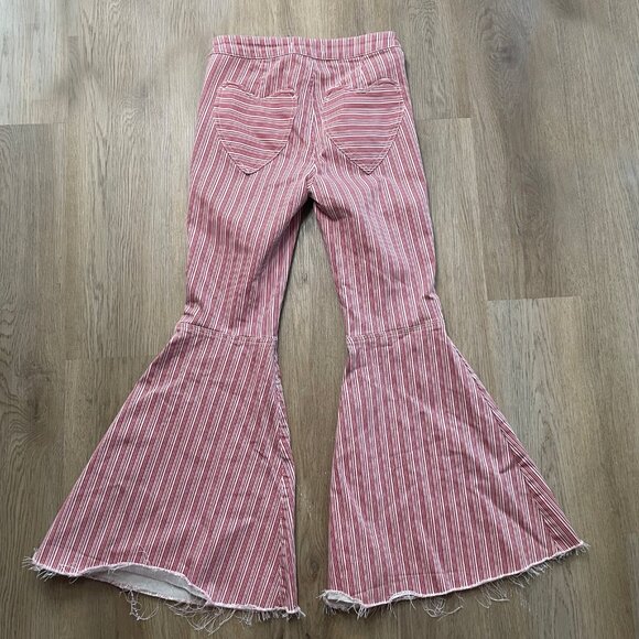 Free People Be Mine Denim Flare Jeans size 27 red white stripe heart We the Free - Picture 10 of 11